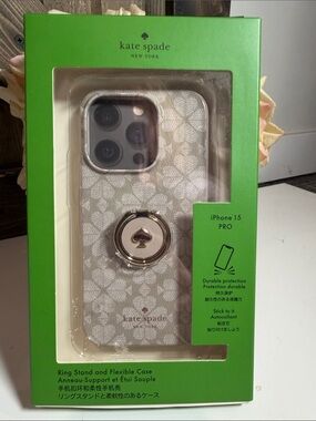 kate spade New York Champagne Floral Ring-Stand iPhone 15 Pro Case